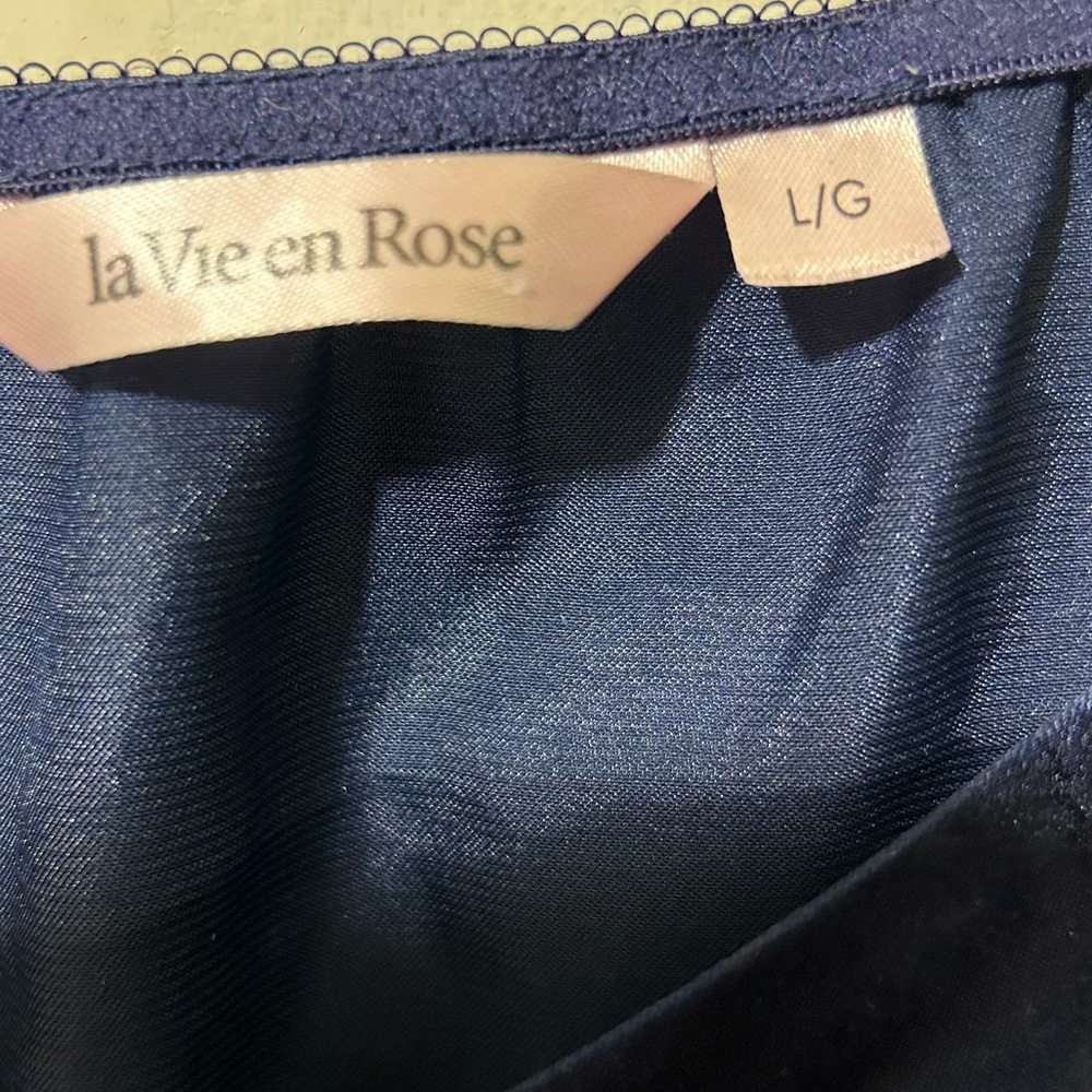 La Vie En Rose Women’s Satin Navy Blue Slip Dress, Back Tie Belt Nautical Size L - Picture 5 of 8